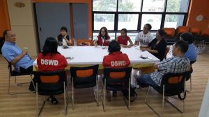 DSWD Undersecretary for Institutional Development Mae Fe Ancheta-Templa (left, 2nd row) together with Field Office VII Director Evelyn Macapobre and a number of staff from the field office, presides over the consultation meeting with Cebu-based Dilaab Foundation, Inc. to discuss partnership development for community-based rehabilitation programs for recovering drug dependents and their families.