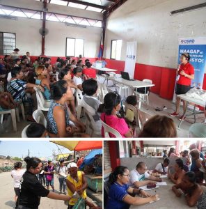 Staff members from the Department of Social Welfare and Development (DSWD) disseminate fliers to marginalized residents during its information caravan, while having a simultaneous consultation with several urban poor families and a medical mission with the Department of Health (DOH) last April 29, 2017 in Barangay North Bay Boulevard North, Navotas City.