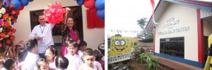  Department of Social Welfare and Development (DSWD) Officer-in-Charge Emmanuel A. Leyco and Undersecretary Hope V. Hervilla welcome the pre-school children after the ribbon-cutting ceremony officially opening the newly constructed Child Development Center (left photo) for the employees' children. 