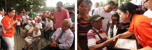  DSWD Sec. Virginia Orogo greets centenarians Jose Lino Arguelles, Lolita Abasolo Ramos, Ambos Sola Man, during the National Respect for Centenarians Day as part of the Elderly Filipino Week celebration at the Quezon Memorial Circle. 